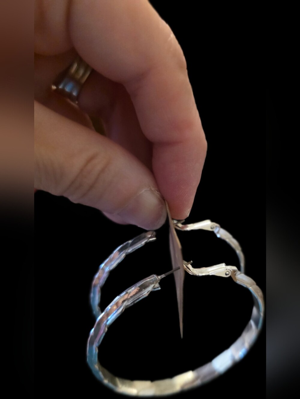 Silvertone Textured Hoop Earrings